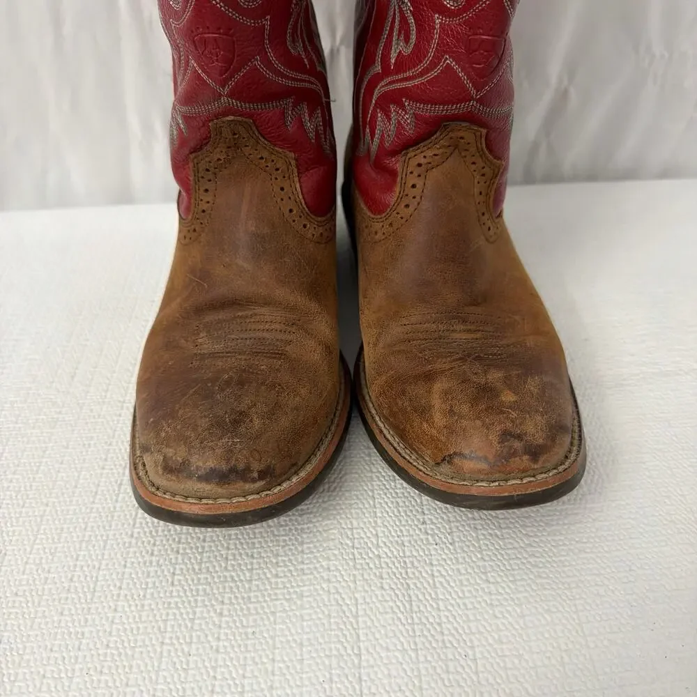Ariat Boots Boys Size 3 Red Brown Western Cowboy Kids